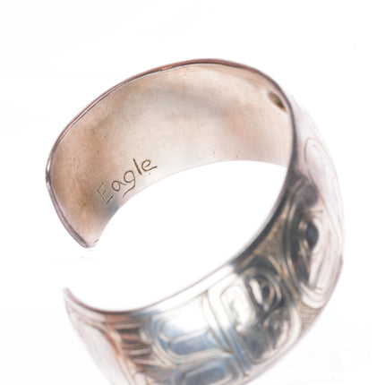 7" Doug Chilton Tlingit Northwest Coast carved sterling silver cuff bracelet