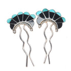 Vintage Zuni sterling silver/turquoise/jet hair pins set