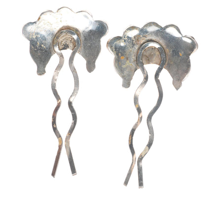 Vintage Zuni sterling silver/turquoise/jet hair pins set