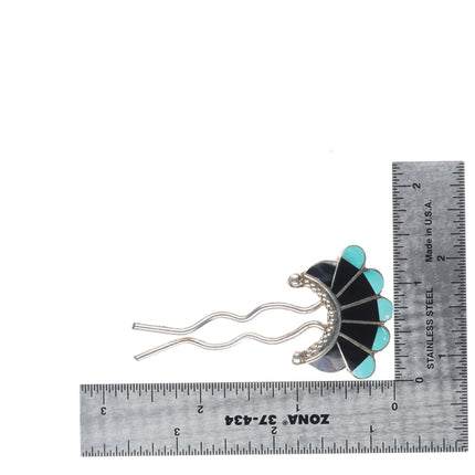 Vintage Zuni sterling silver/turquoise/jet hair pins set
