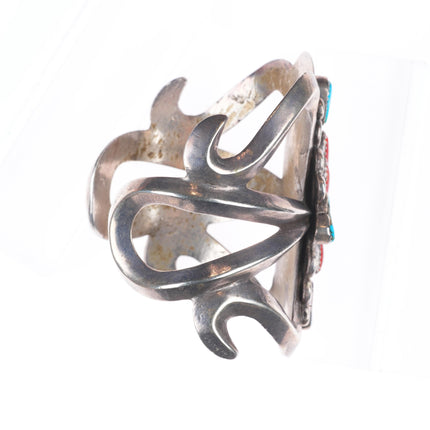 6.25" Vintage Zuni sterling silver branch coral turquoise cuff bracelet