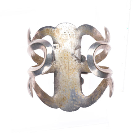 6.25" Vintage Zuni sterling silver branch coral turquoise cuff bracelet