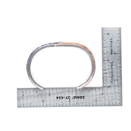 6" Bennie Bowekaty Zuni sterling silver coral/lapis channel inlay cuff bracelet