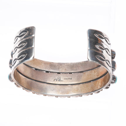 6.4" Alvin Lee Navajo sterling silver, turquoise, spiny oyster row cuff bracelet