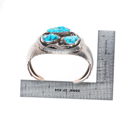 7" Vintage Navajo sterling silver 3 stone turquoise cuff bracelet