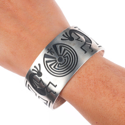 8" Vintage Navajo sterling silver Man in the Maze Kokopelli cuff bracelet