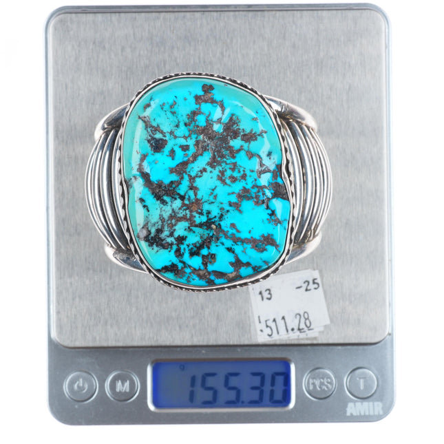 6.2" Heavy J Chavez Native American sterling silver turquoise cuff bracelet
