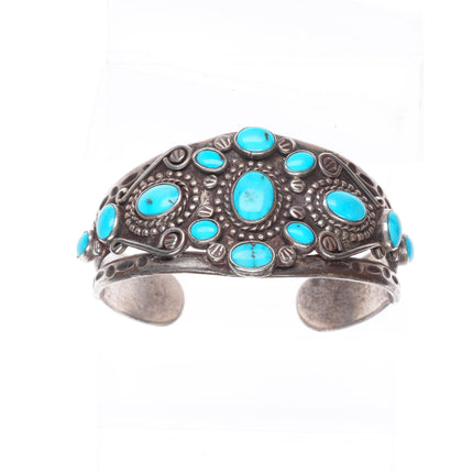 7.5" 1930's Navajo ingot/sterling silver intricate cluster cuff bracelet