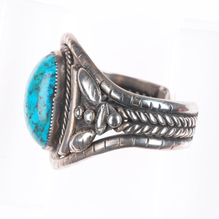 6.5" Vintage Navajo sterling silver twisted wire cuff bracelet w/large turquoise