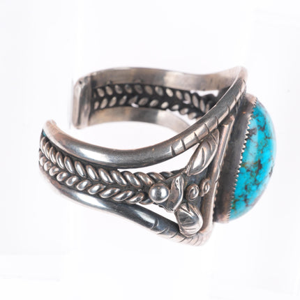6.5" Vintage Navajo sterling silver twisted wire cuff bracelet w/large turquoise