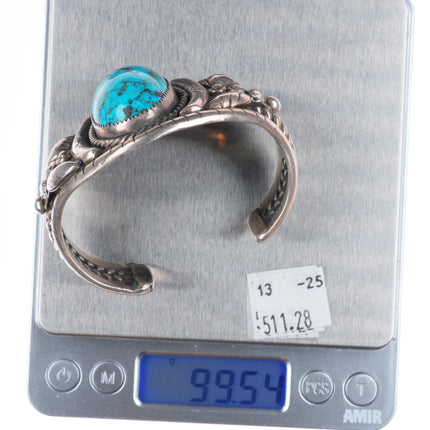 6.5" Vintage Navajo sterling silver twisted wire cuff bracelet w/large turquoise