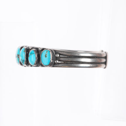 6.7" 1920's-1930's Vintage Navajo ingot silver turquoise row cuff bracelet