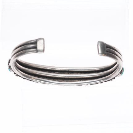 6.7" 1920's-1930's Vintage Navajo ingot silver turquoise row cuff bracelet