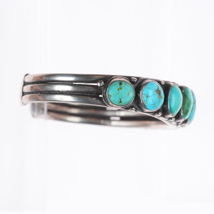 6.7" 1920's-1930's Vintage Navajo ingot silver turquoise row cuff bracelet