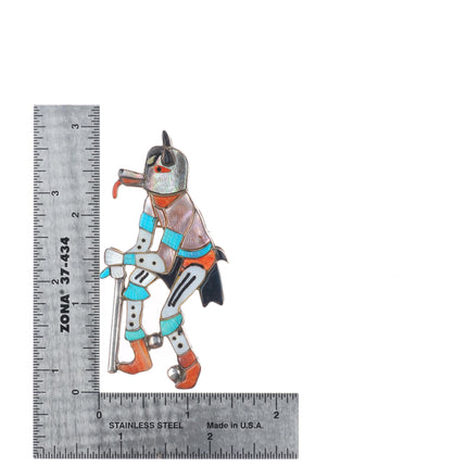 Virgil & Shirley Benn Hopi/Zuni sterling silver carved stone inlay pendant/pin