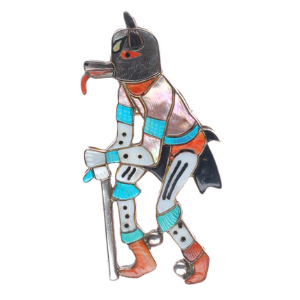 Virgil & Shirley Benn Hopi/Zuni sterling silver carved stone inlay pendant/pin