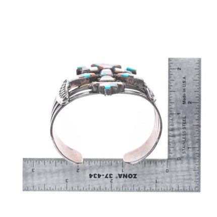 6.25" c1940's Zuni sterling silver multi-stone inlay knifewing cuff bracelet
