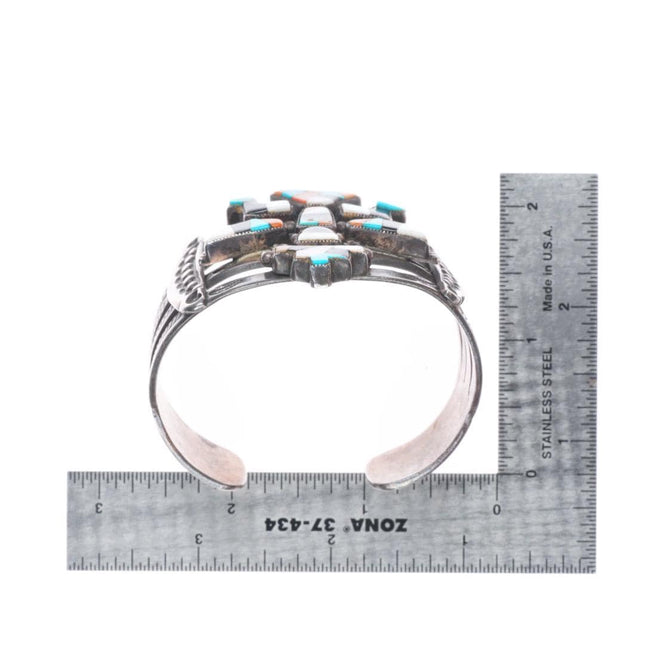 6.25" c1940's Zuni sterling silver multi-stone inlay knifewing cuff bracelet