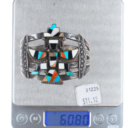 6.25" c1940's Zuni sterling silver multi-stone inlay knifewing cuff bracelet