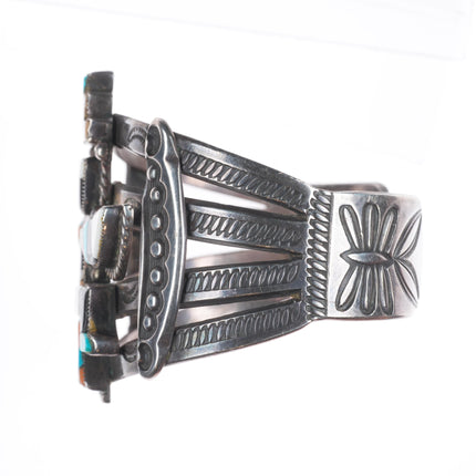 6.25" c1940's Zuni sterling silver multi-stone inlay knifewing cuff bracelet