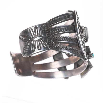 6.25" c1940's Zuni sterling silver multi-stone inlay knifewing cuff bracelet
