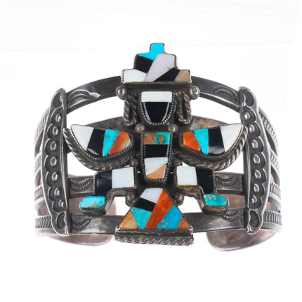 6.25" c1940's Zuni sterling silver multi-stone inlay knifewing cuff bracelet