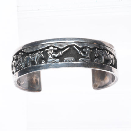 7" Tom & Sylvia Kee Navajo sterling silver storyteller cuff bracelet