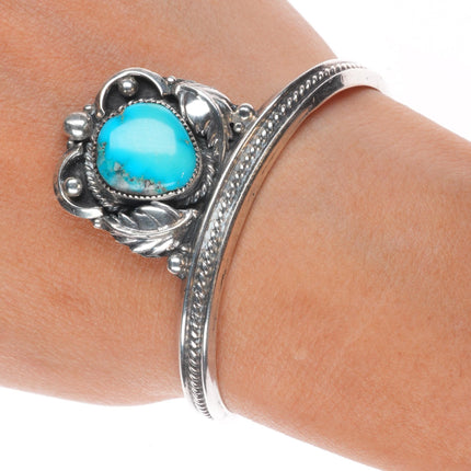 6.2" Les Baker southwestern sterling silver cuff bracelet with nice turquoise