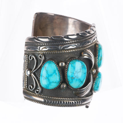 6.5" RW James Navajo Bird's Eye Kingman turquoise sterling silver cuff bracelet