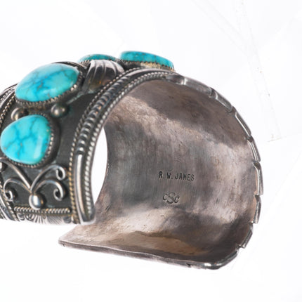 6.5" RW James Navajo Bird's Eye Kingman turquoise sterling silver cuff bracelet