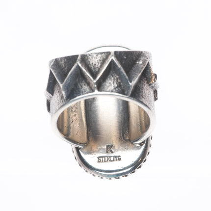 sz10 Kevin Yazzie Navajo Bisbee turquoise tufa cast sterling silver ring
