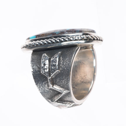 sz10 Kevin Yazzie Navajo Bisbee turquoise tufa cast sterling silver ring