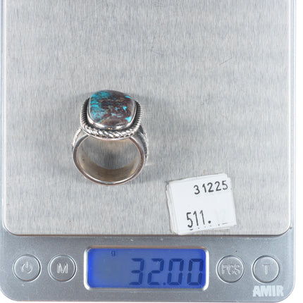 sz10 Kevin Yazzie Navajo Bisbee turquoise tufa cast sterling silver ring