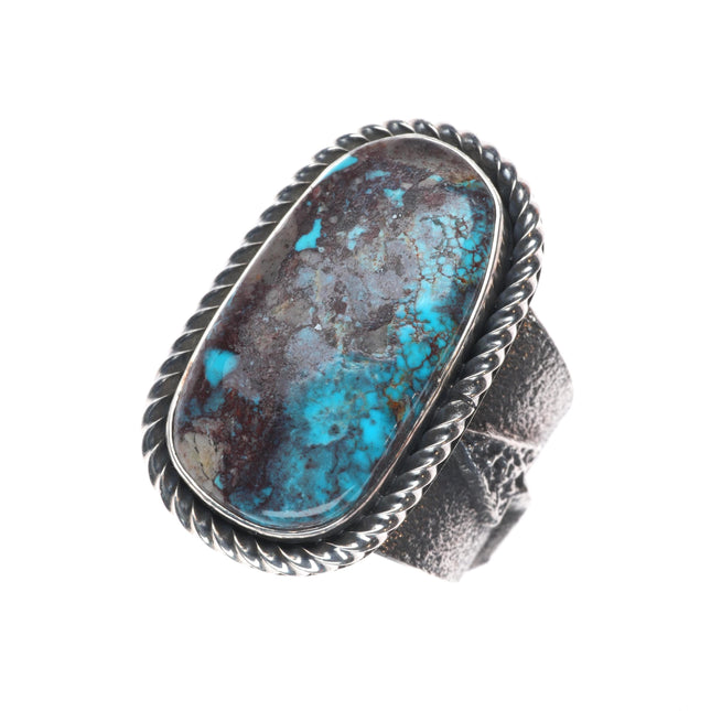 sz10 Kevin Yazzie Navajo Bisbee turquoise tufa cast sterling silver ring