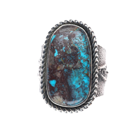 sz10 Kevin Yazzie Navajo Bisbee turquoise tufa cast sterling silver ring