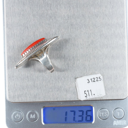 sz7.5 Kee Nez Navajo sterling silver modernist Mediterranean coral ring