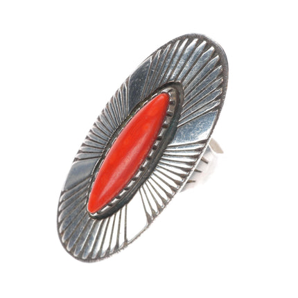 sz7.5 Kee Nez Navajo sterling silver modernist Mediterranean coral ring