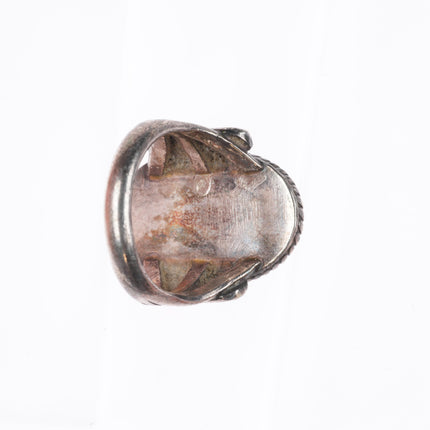 sz7.5 c1940's Navajo Blue Gem turquoise sterling silver rope bezel ring