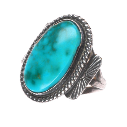 sz7.5 c1940's Navajo Blue Gem turquoise sterling silver rope bezel ring