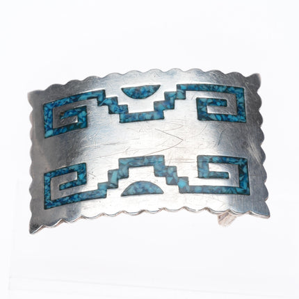 Vintage Mexican sterling silver chip inlay turquoise belt buckle