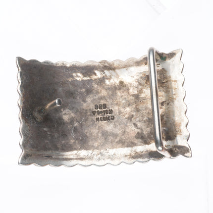 Vintage Mexican sterling silver chip inlay turquoise belt buckle