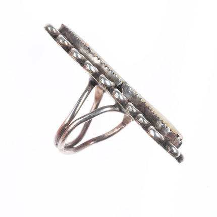 sz7 Vintage Zuni carved shell fetish sterling silver long bird ring
