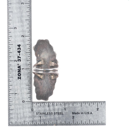 sz7 Vintage Zuni carved shell fetish sterling silver long bird ring