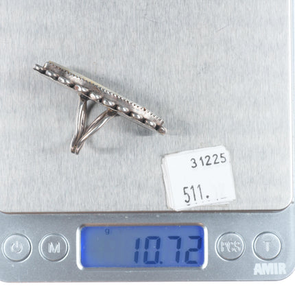 sz7 Vintage Zuni carved shell fetish sterling silver long bird ring