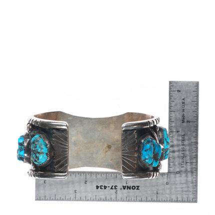 7.25" Vintage Navajo sterling silver turquoise nugget large watch cuff bracelet