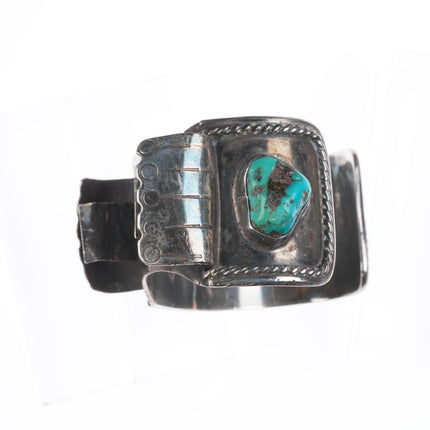 7.1" Vintage Navajo sterling silver turquoise nugget large watch cuff bracelet