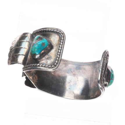 7.1" Vintage Navajo sterling silver turquoise nugget large watch cuff bracelet