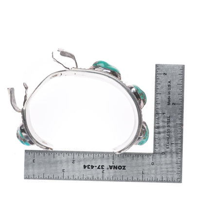 7.1" Vintage Navajo sterling silver turquoise nugget large watch cuff bracelet