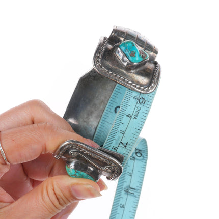 7.1" Vintage Navajo sterling silver turquoise nugget large watch cuff bracelet