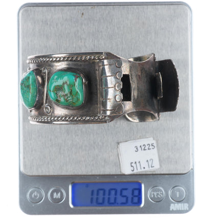 7.1" Vintage Navajo sterling silver turquoise nugget large watch cuff bracelet